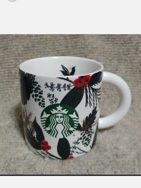 Starbucks White Mug with Botanical Design